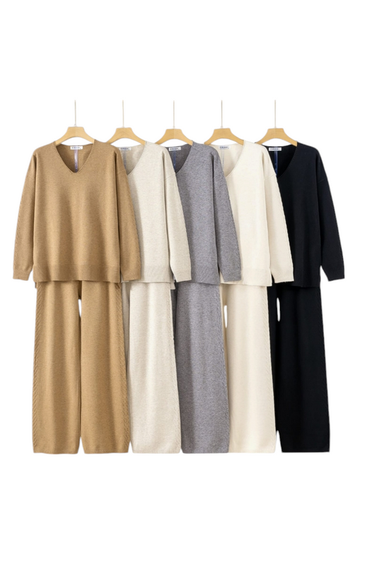 Soft knit v neck co-ord set - in five colours