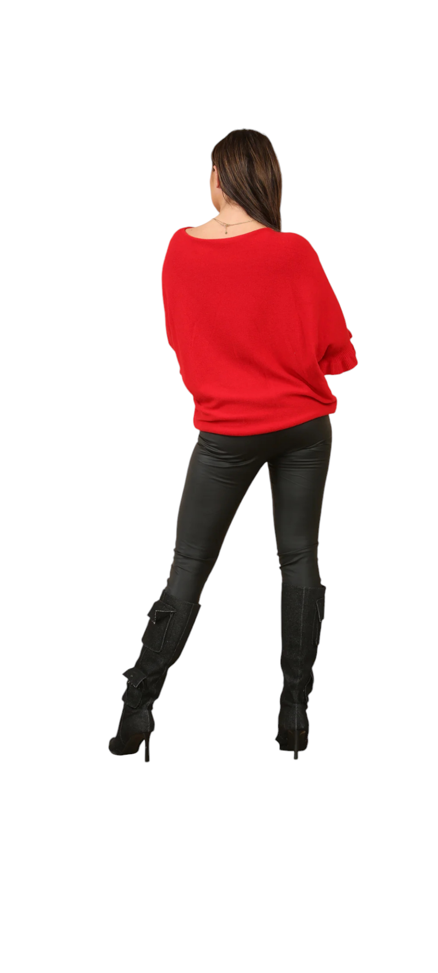 Frill sleeve batwing jumper - in red, taupe and khaki green