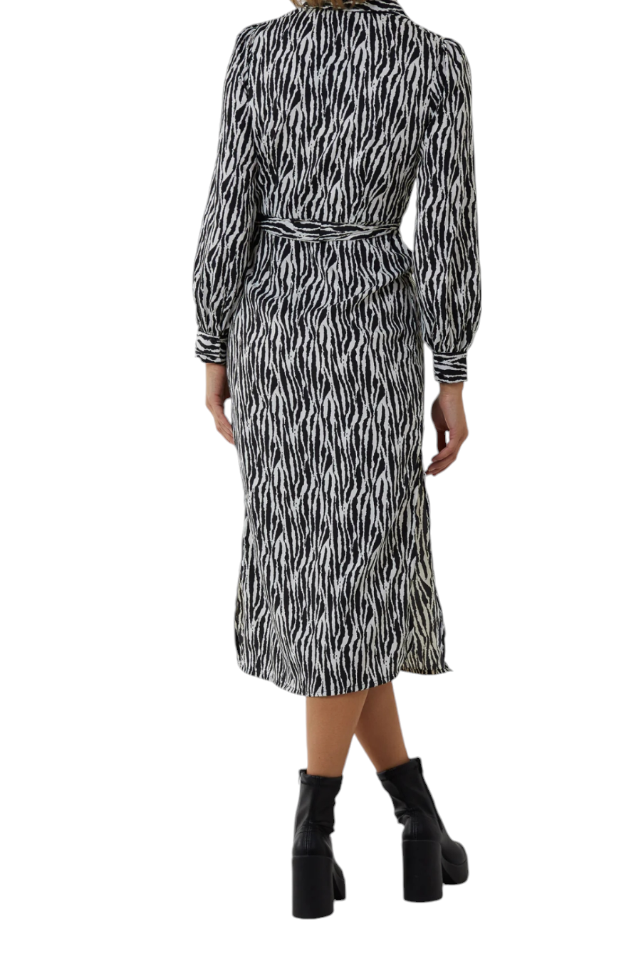 Zebra print midi shirt dress with tie waist belt