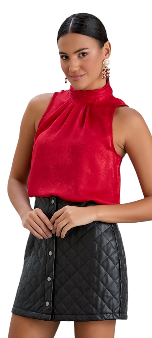 Red satin halter neck top