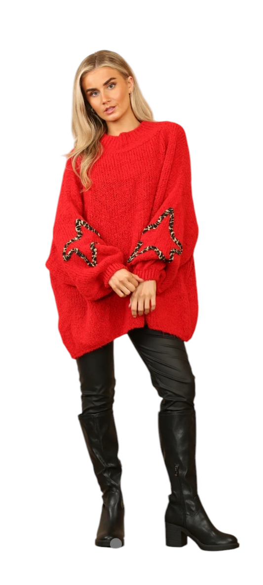 Leopard star sleeve jumper - in three colours