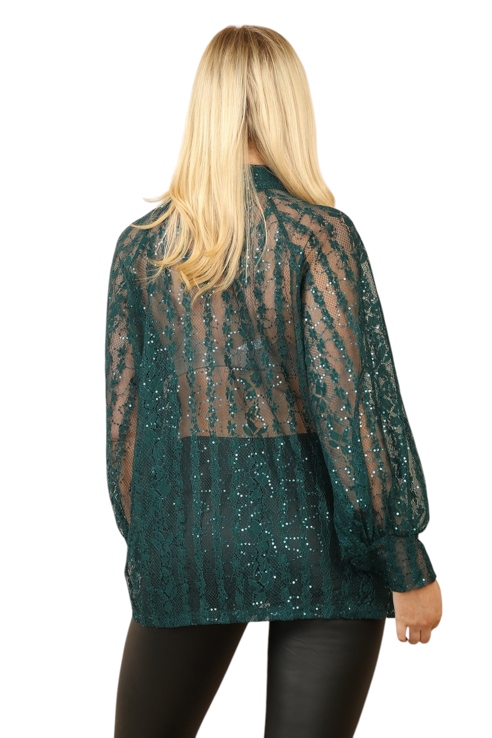 Sequin detail tie blouse in teal