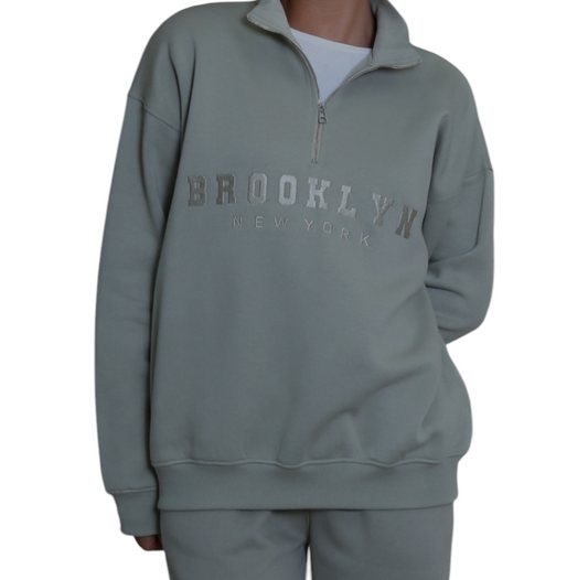 Brooklyn half zip sweater in sage