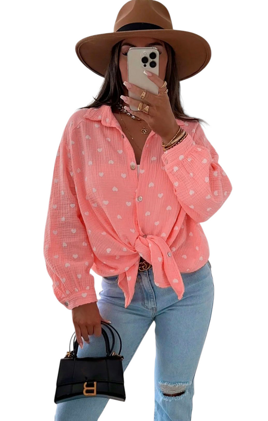 Cheesecloth heart print shirt in three colours