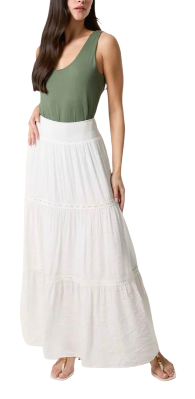 White maxi skirt with crochet detail