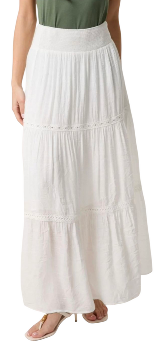White maxi skirt with crochet detail