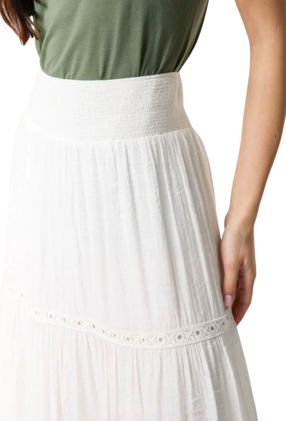 White maxi skirt with crochet detail