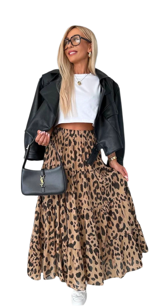 Leopard tiered maxi skirt