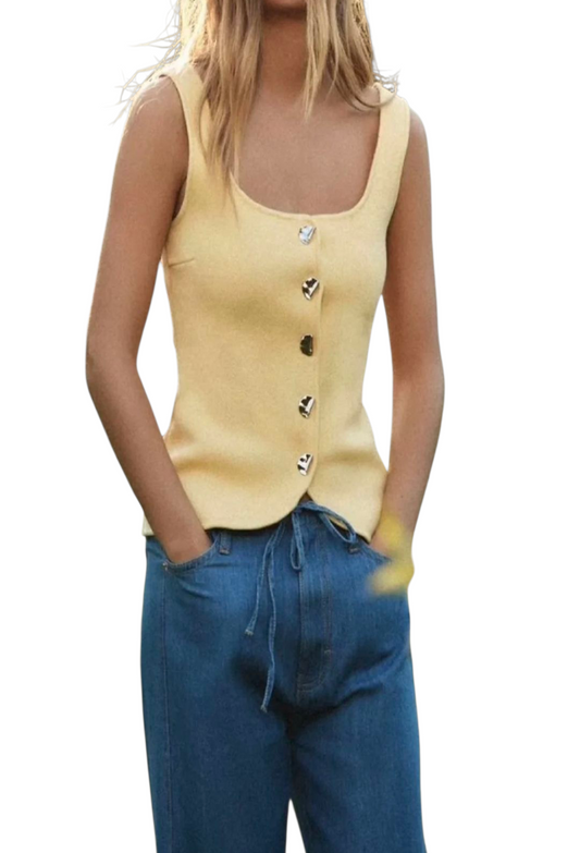 Knitted vest waistcoat with gold buttons in yellow, white and black