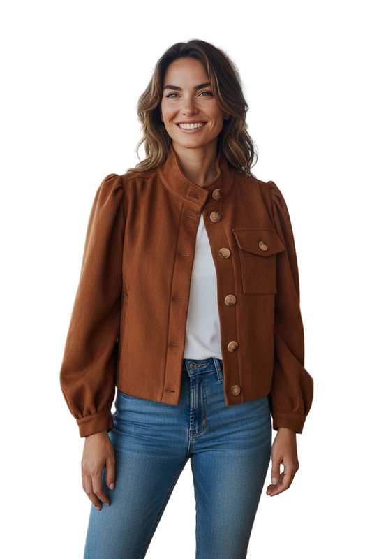 Faux suede balloon cropped jacket in  tan, chocolate and black