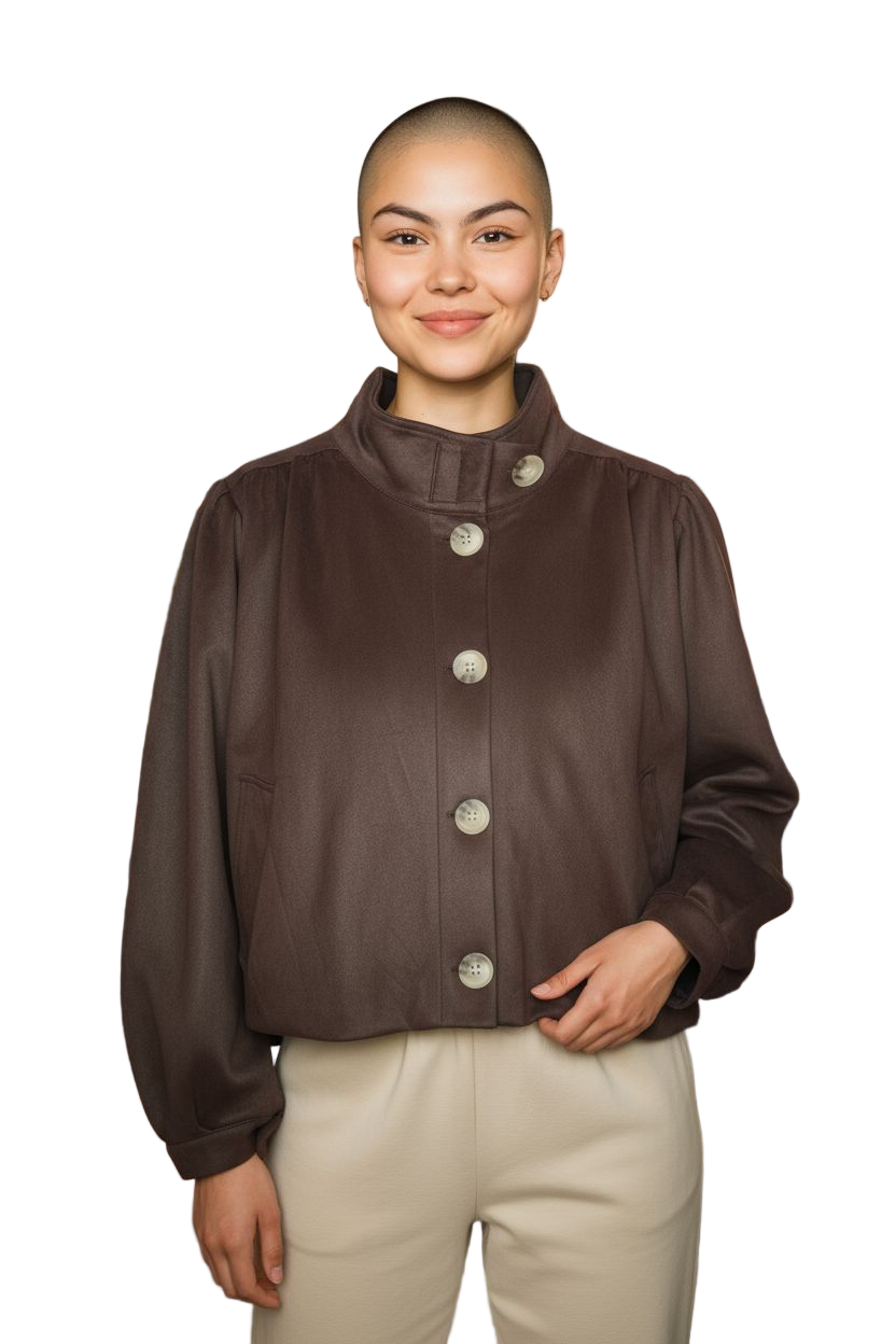 Faux suede balloon cropped jacket in  tan, chocolate and black