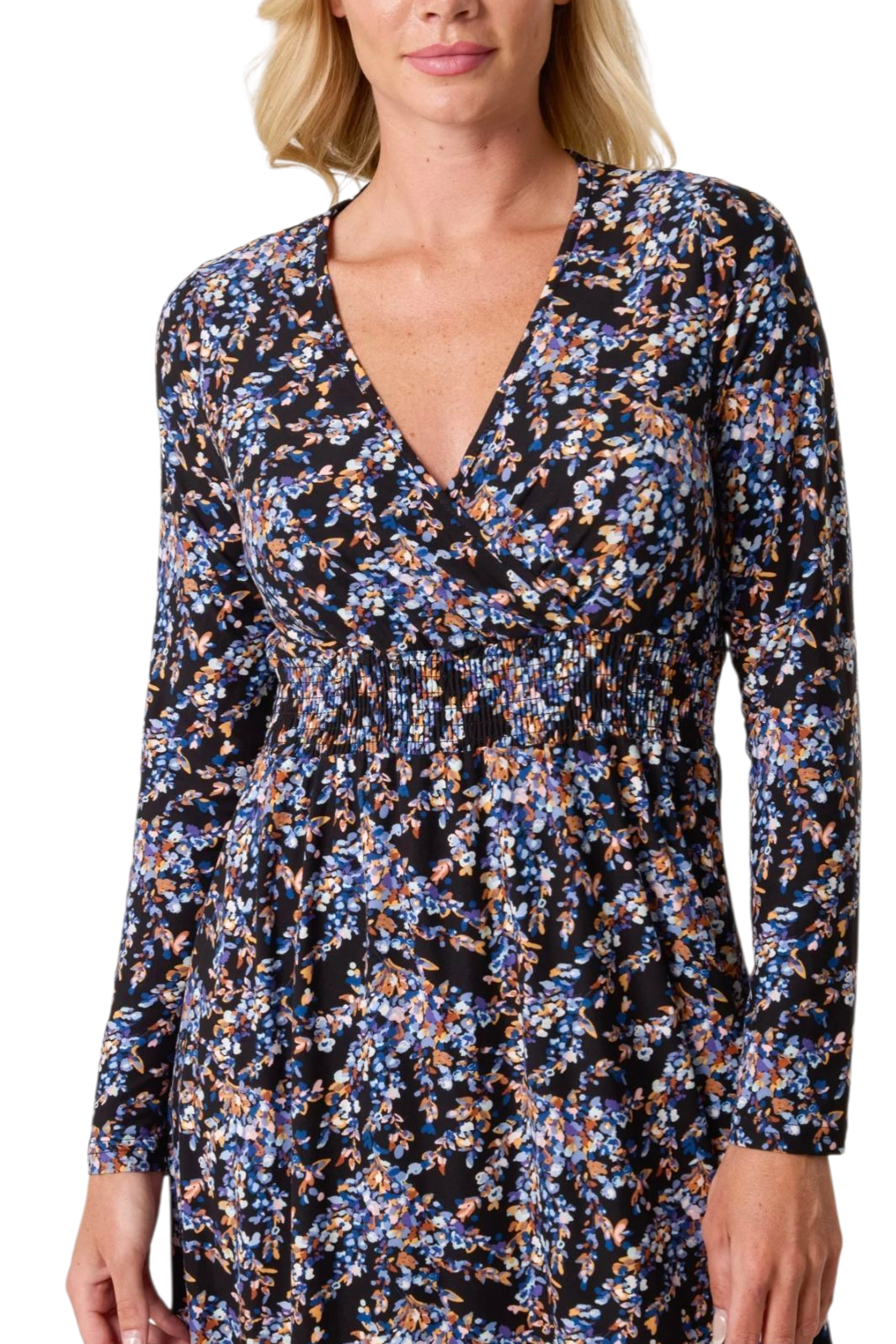 Blue floral midi print dress