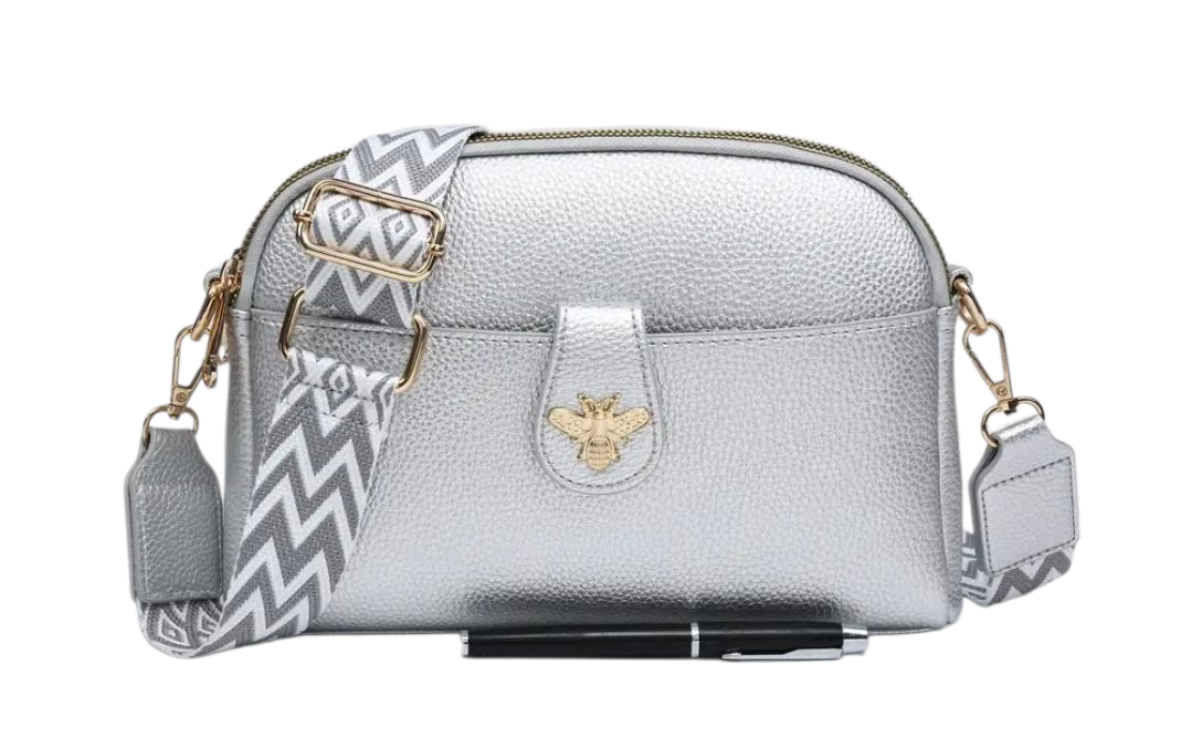 Neutral bee bag in silver, pewter and beige
