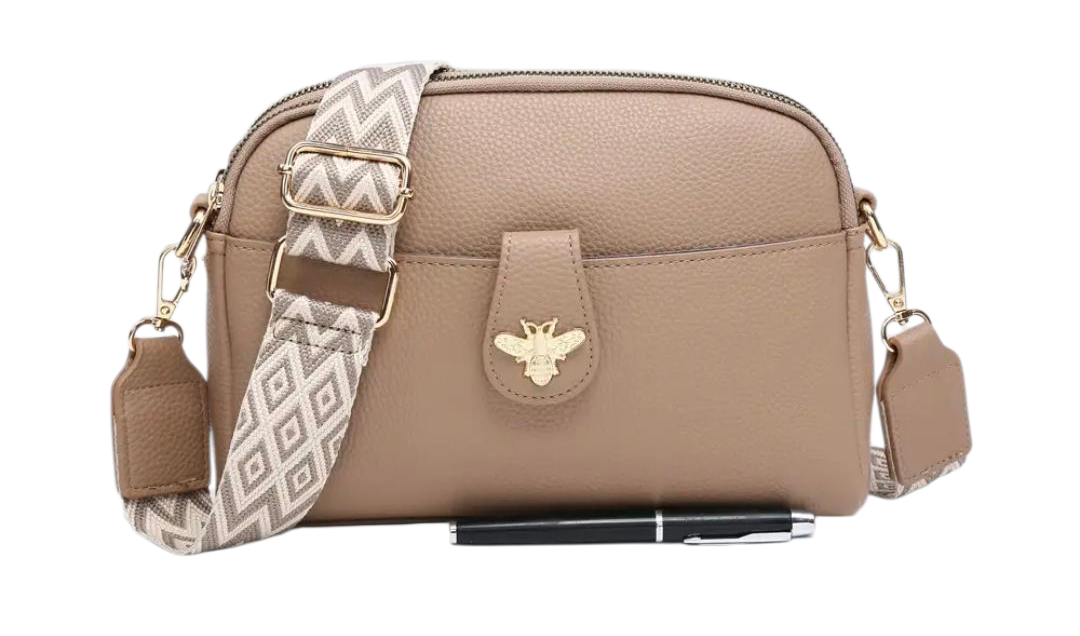 Neutral bee bag in silver, pewter and beige