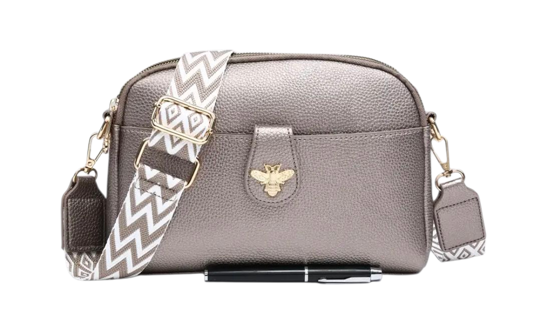 Neutral bee bag in silver, pewter and beige