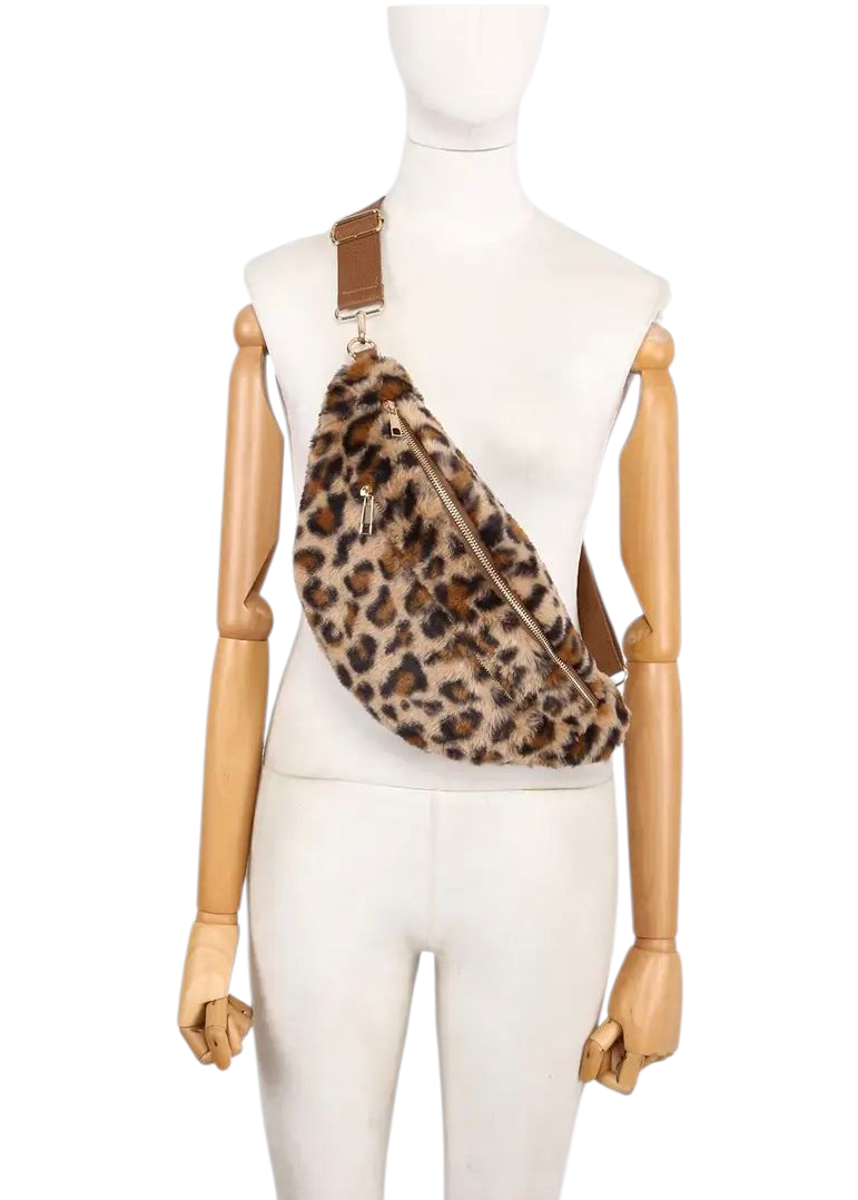 Crossbody leopard fur bumbag in two shades