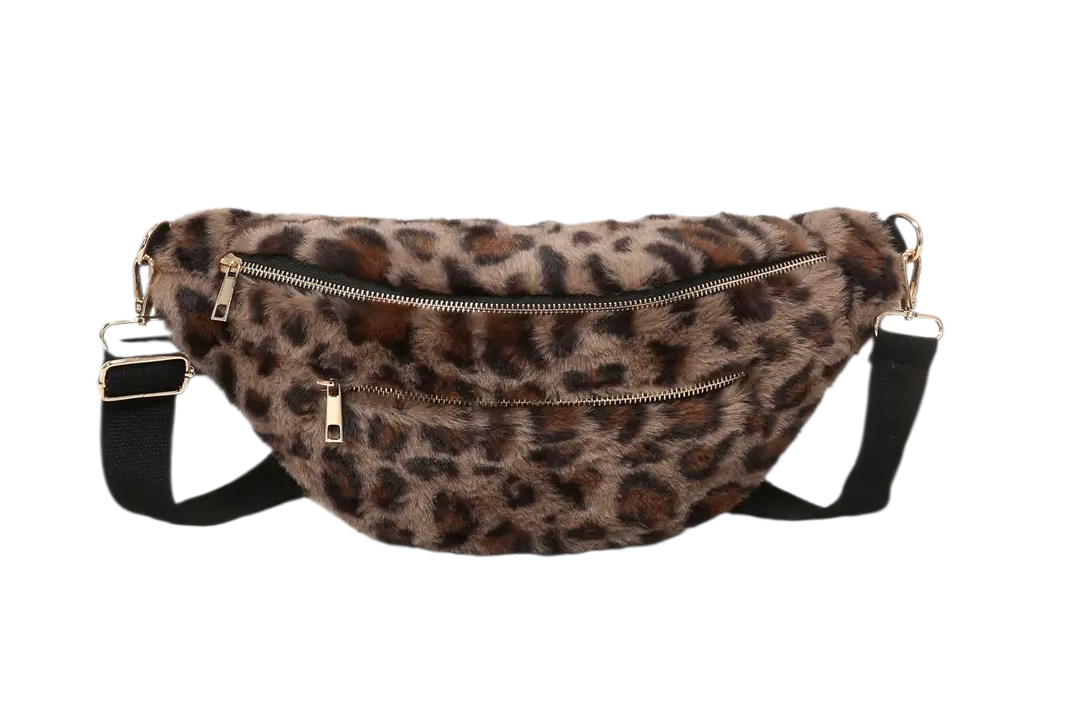 Crossbody leopard fur bumbag in two shades
