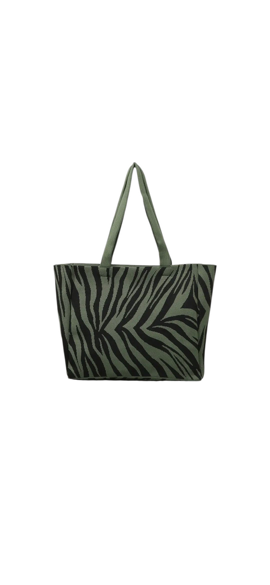 Zebra fabric shopper bag in green, brown and black zebra print