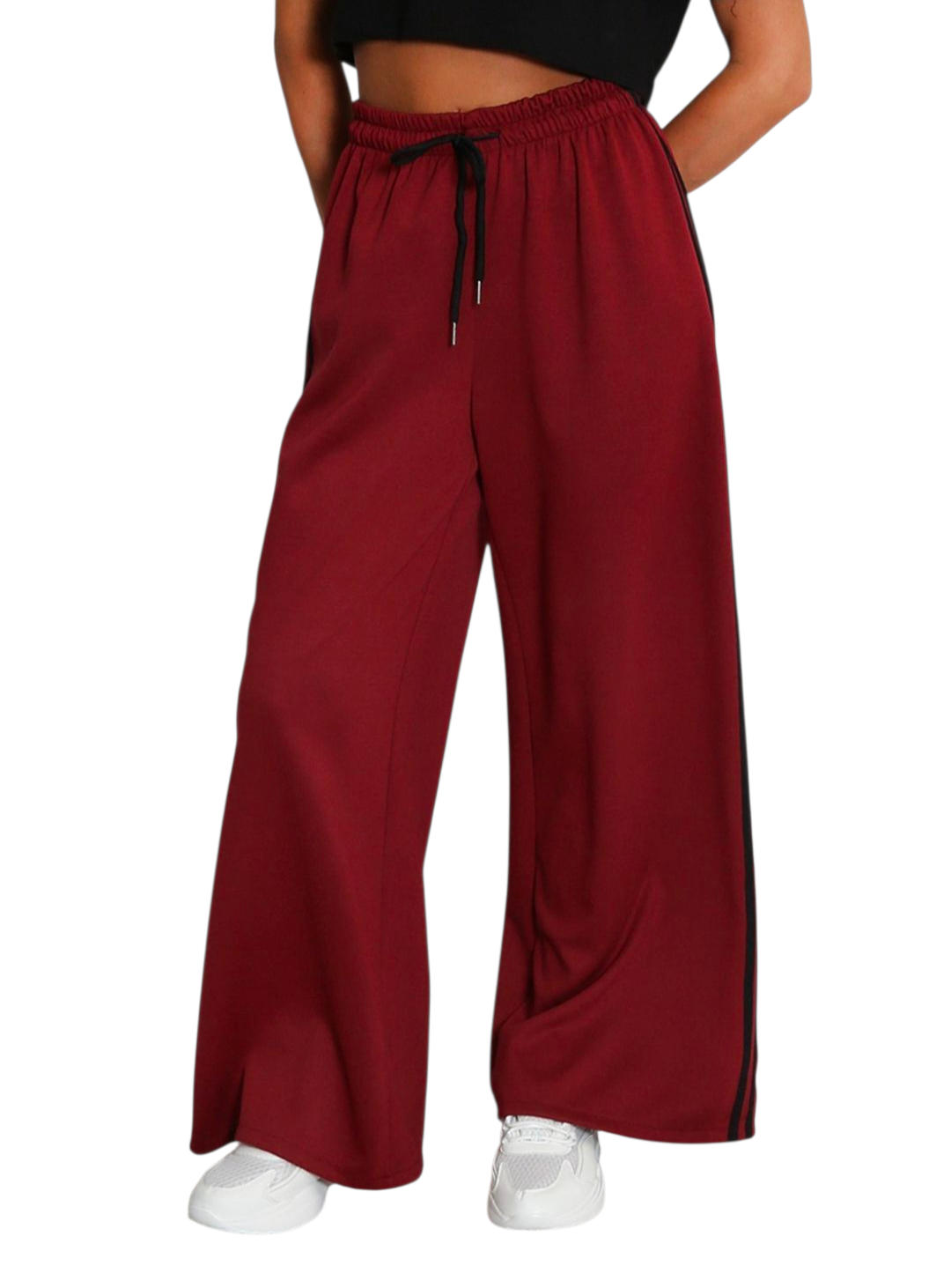 Supersoft wideleg joggers in wine, chocolate and taupe