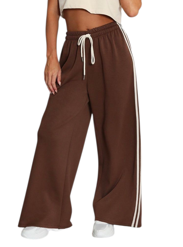 Supersoft wideleg joggers in wine, chocolate and taupe