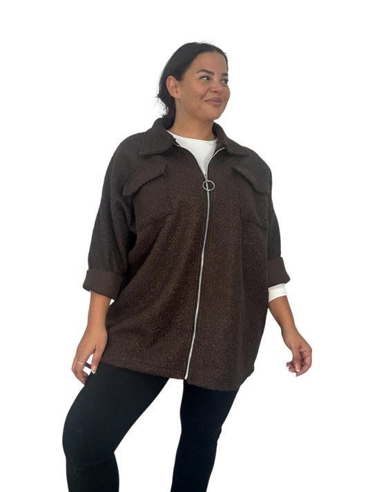 Curve range zip fleece in black and chocolate