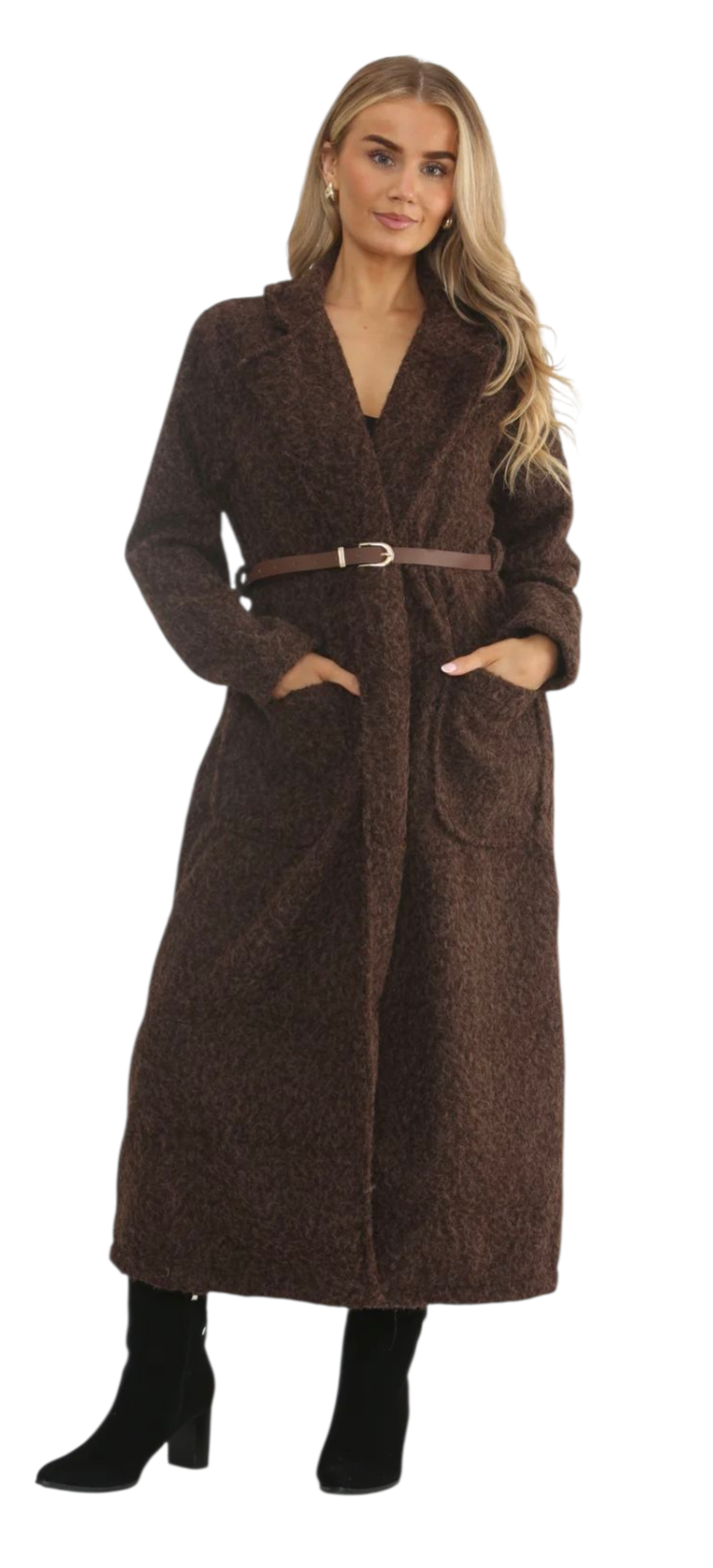 Boucle brown belted coat