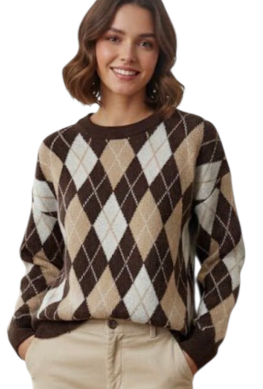 Argyle print crew neck jumper
