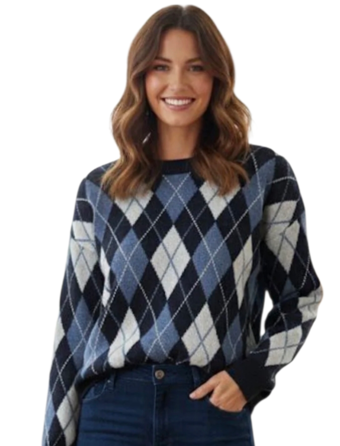 Argyle print crew neck jumper
