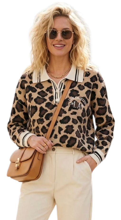 Leopard knitted collared jumper