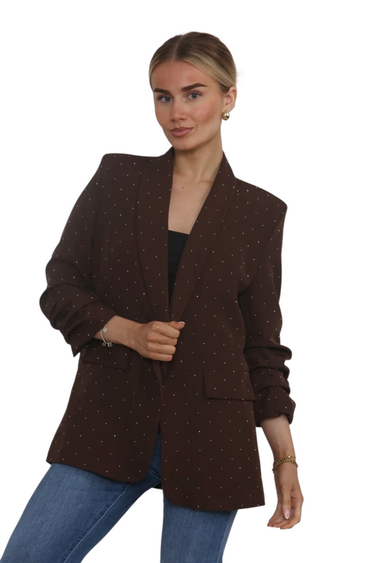 Chocolate diamanté ruched sleeve blazer