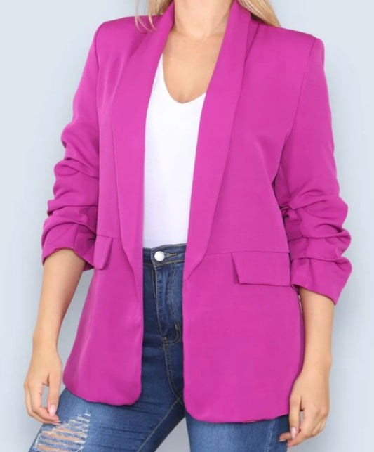 Ruched sleeve blazer in three colours