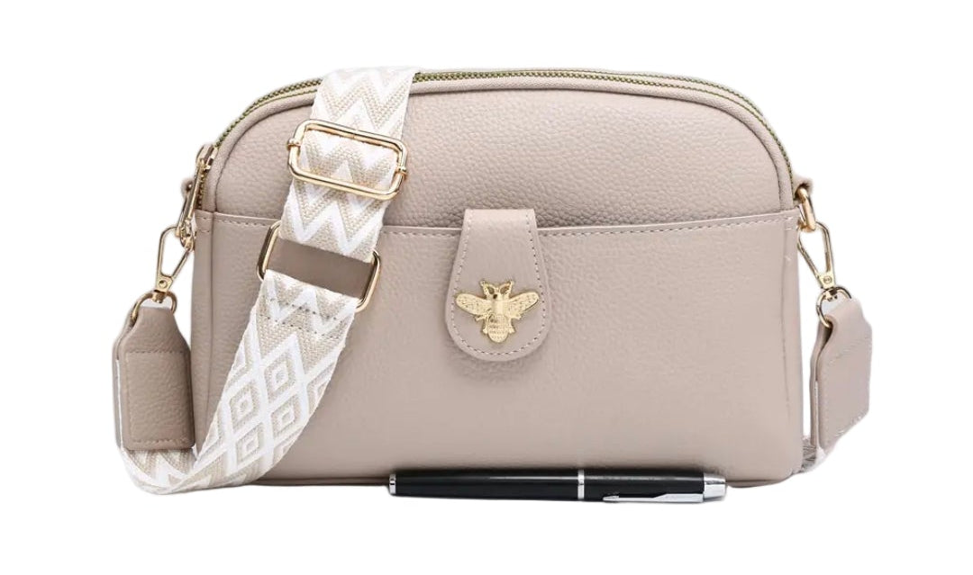 Neutral bee bag in silver, pewter and beige