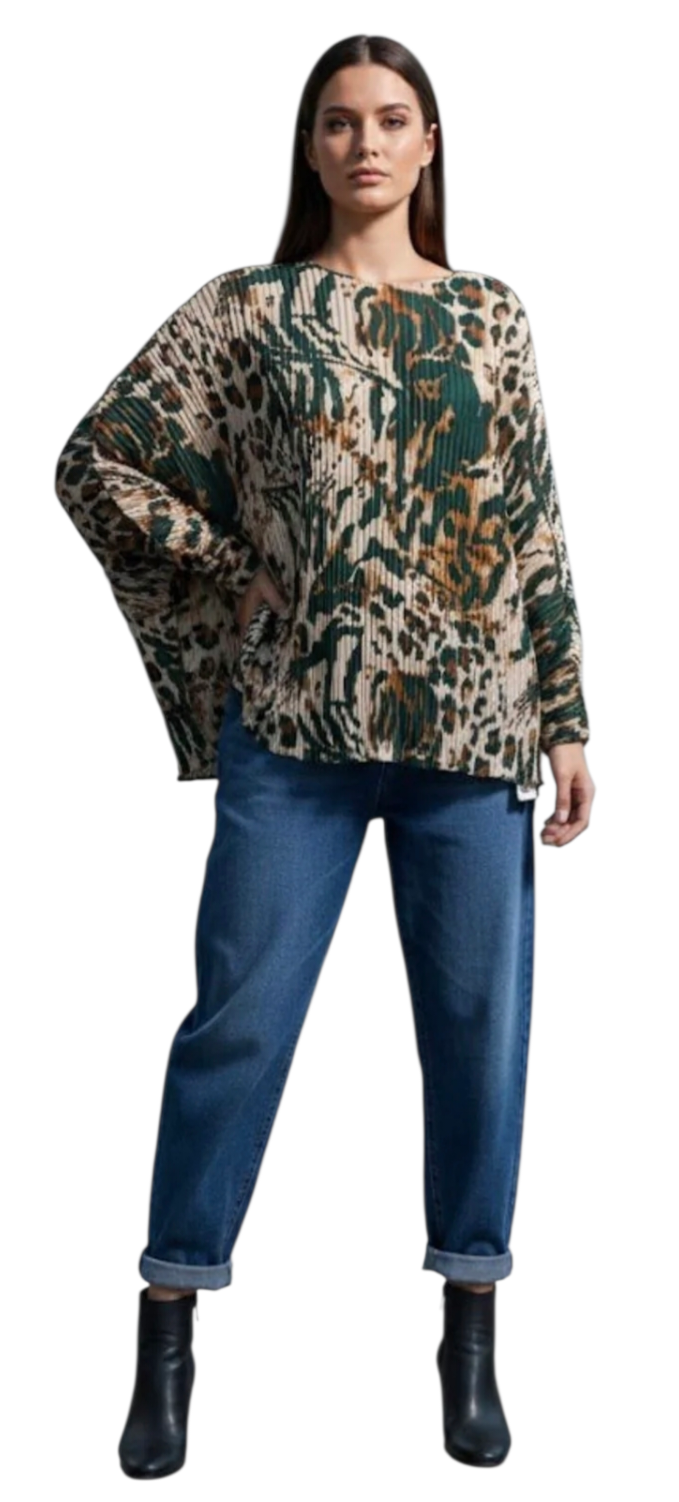 Lightweight pleated abstract blouse in two colours