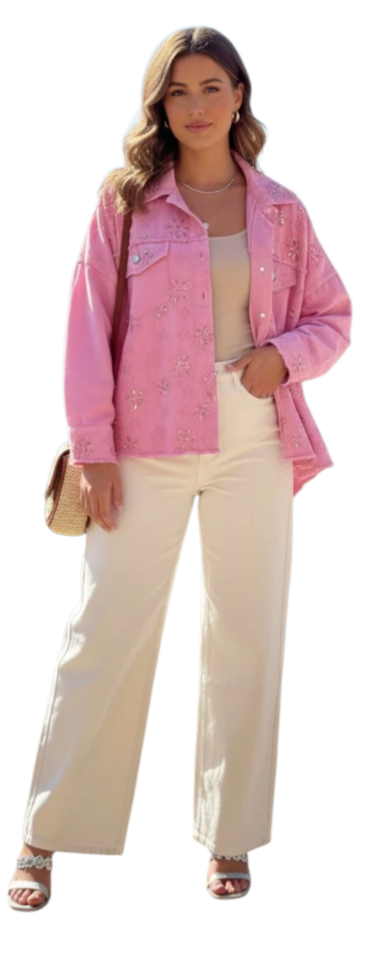 Embroidered sequin shacket on five colours