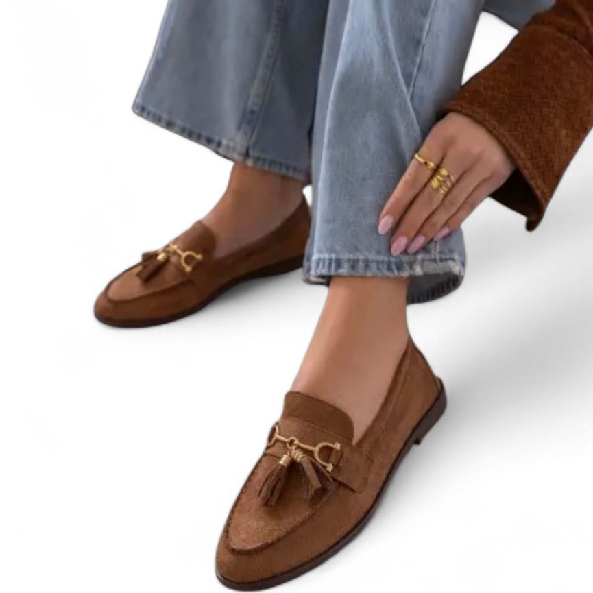 Faux suede loafer in cream and tan