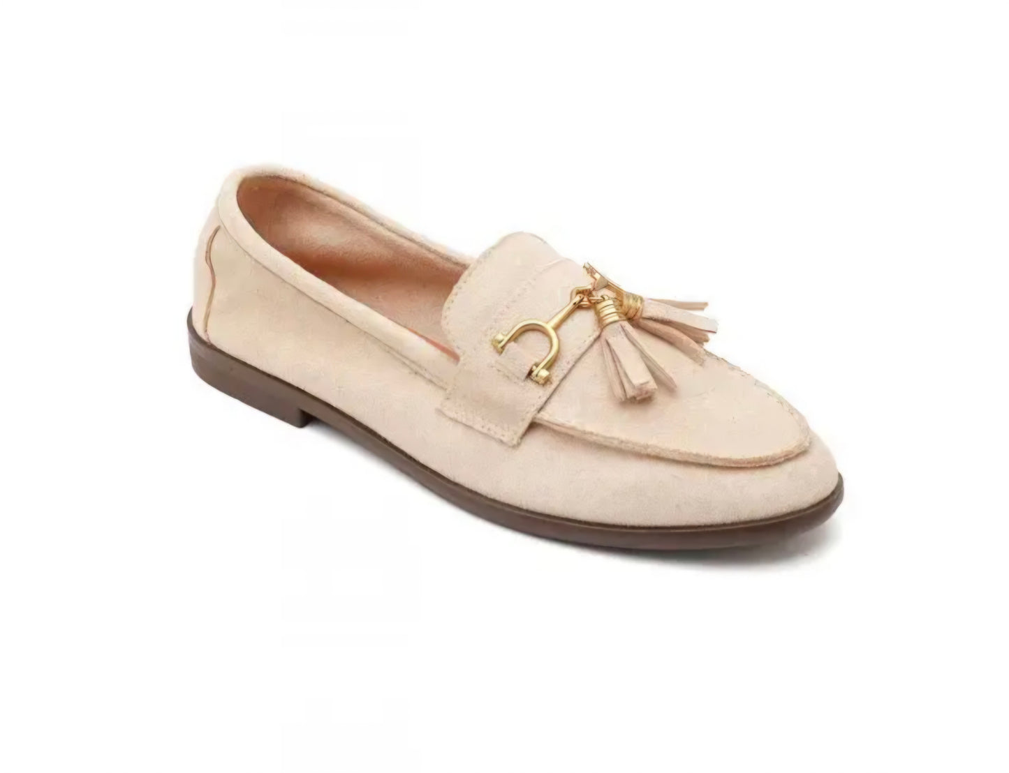 Faux suede loafer in cream and tan