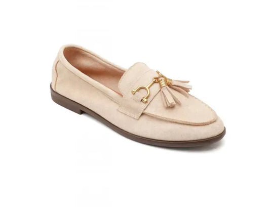 Faux suede loafer in cream and tan
