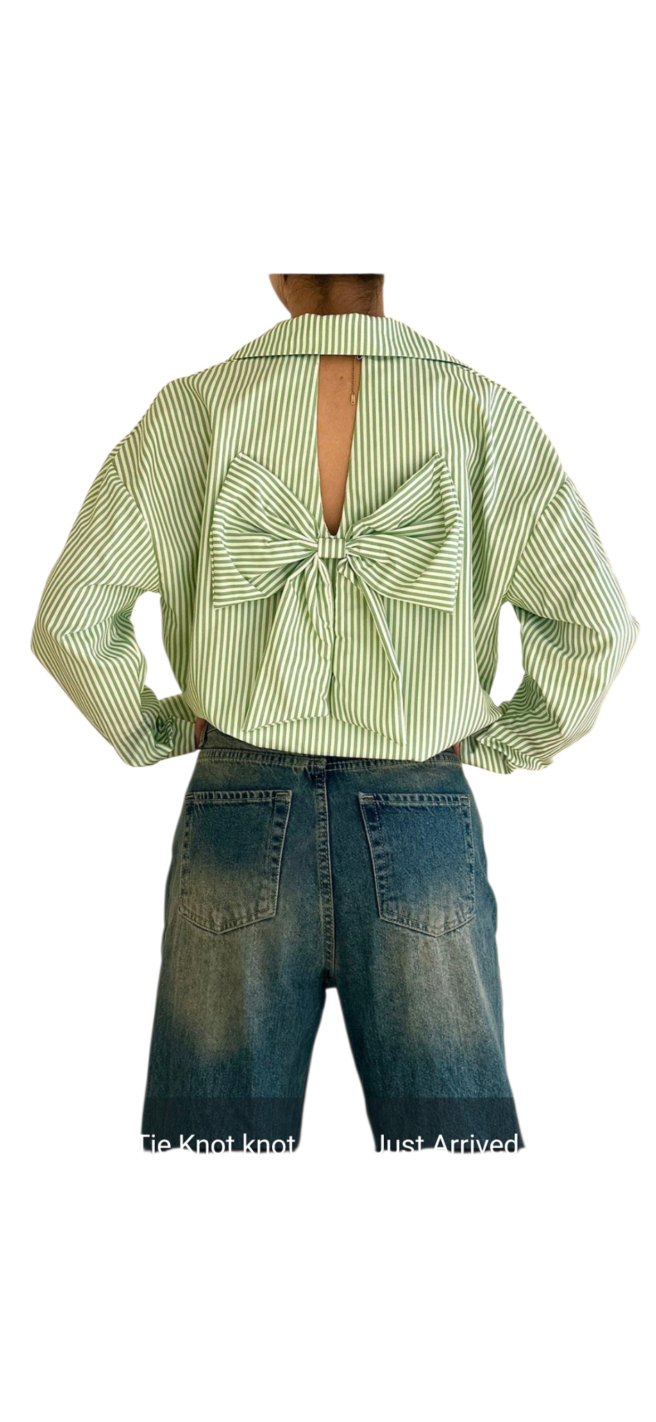 Bow back striped shirt in dark blue, light blue, green and pink