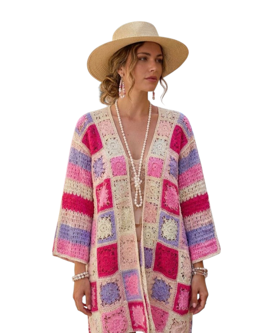 Crochet longline cardi in four colours