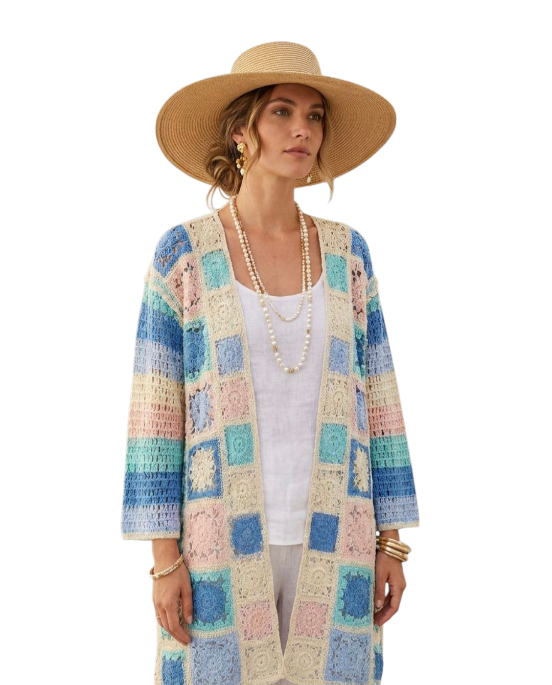 Crochet longline cardi in four colours
