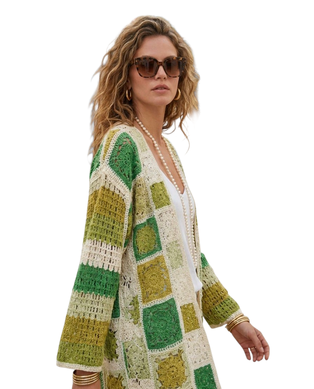 Crochet longline cardi in four colours