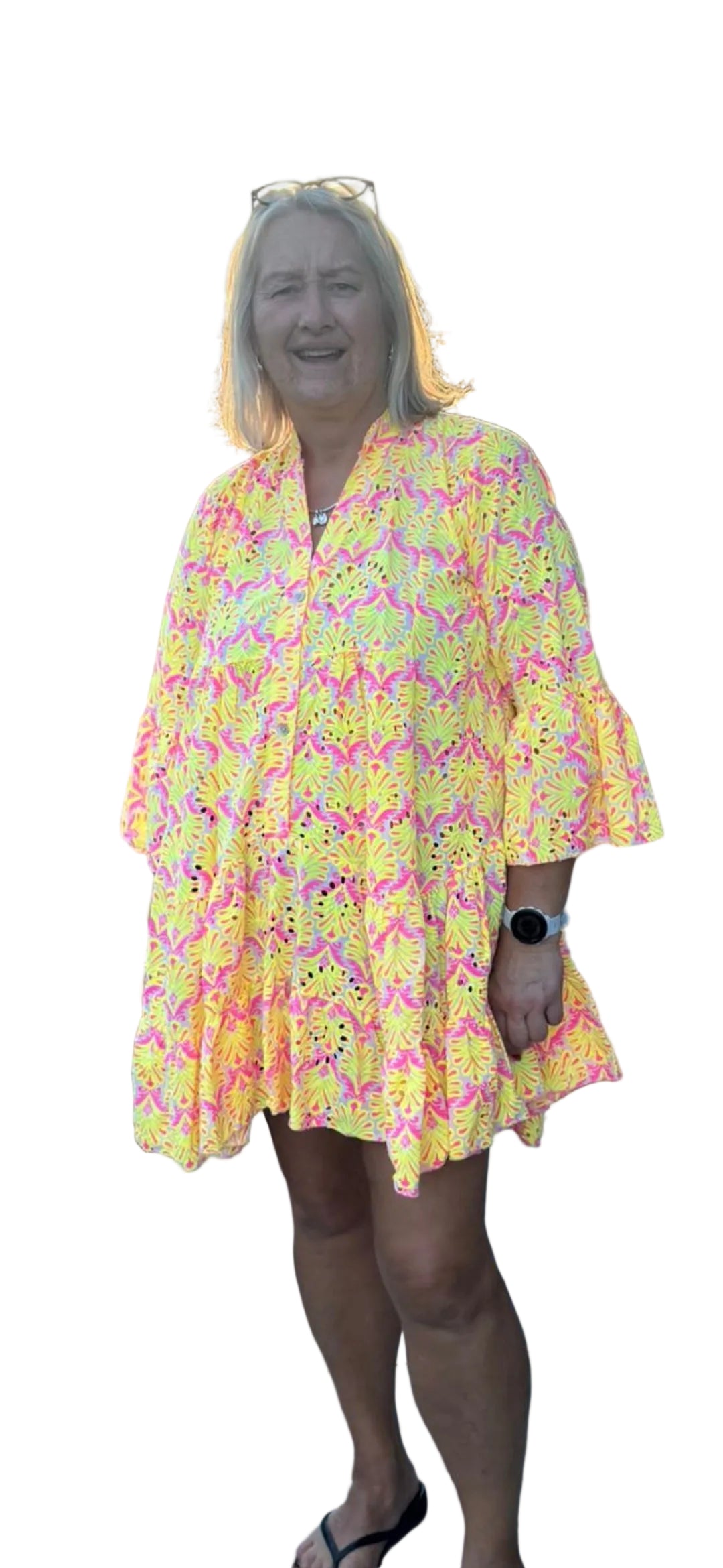 Broderie anglaise summer swing dress in three colours