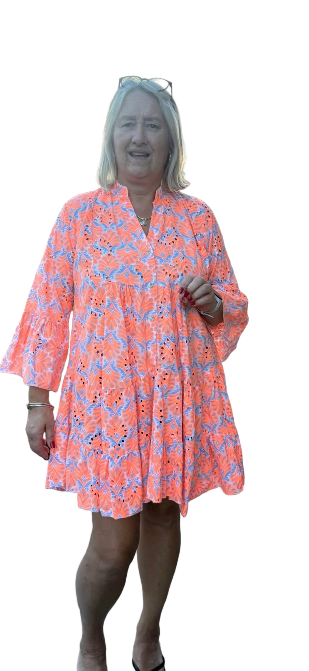 Broderie anglaise summer swing dress in three colours