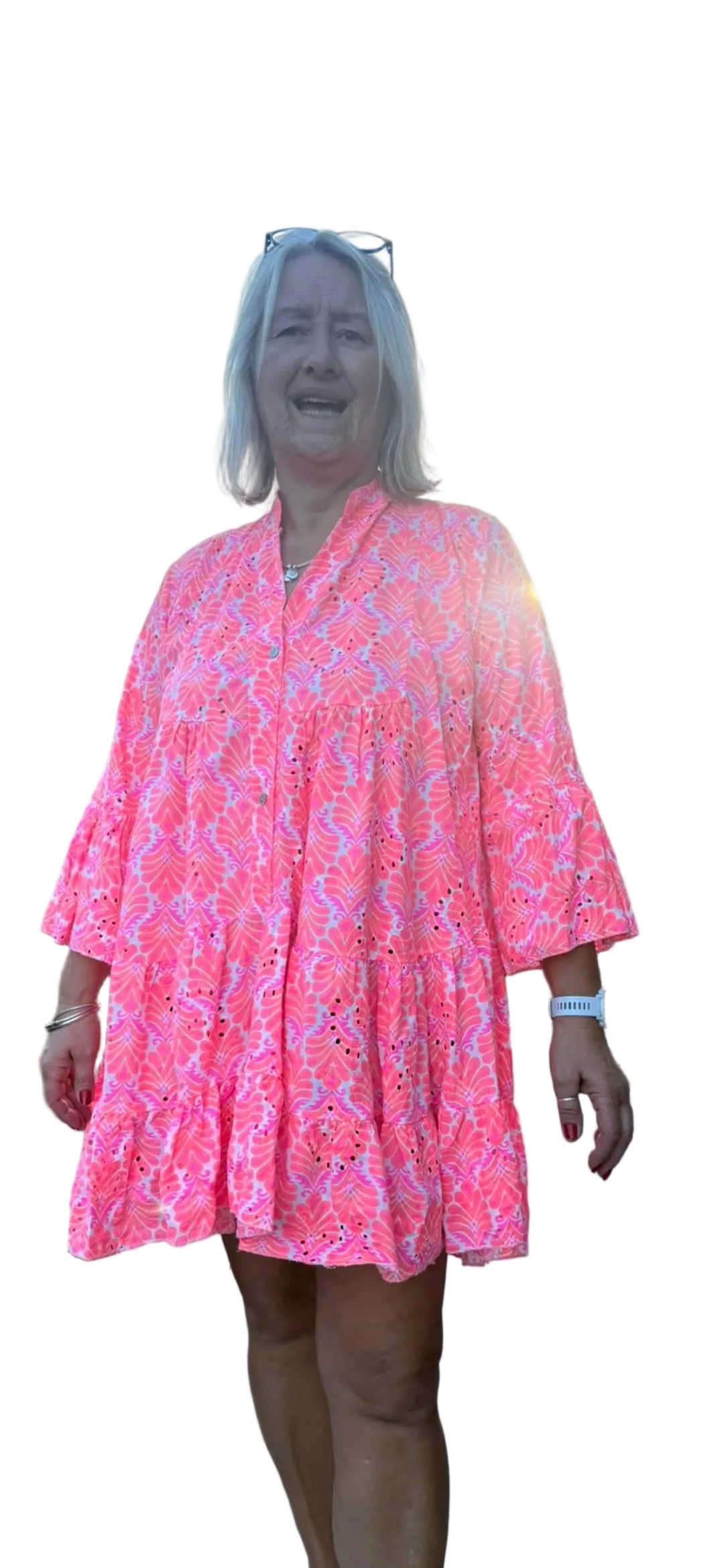 Broderie anglaise summer swing dress in three colours