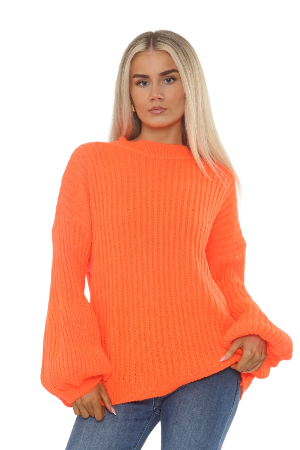 Soft ribbed balloon sleeve jumper in eight colours