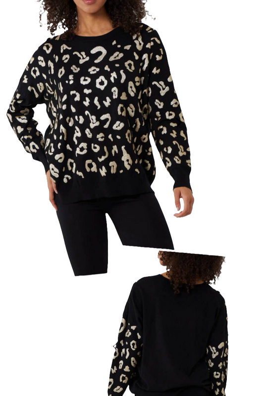 Gold lurex shimmer animal Print blk jumper