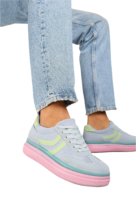 Multicoloured trainers with pink sole