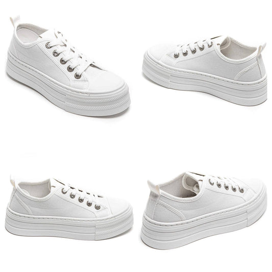 Platform trainer with diamanté eyelets in white