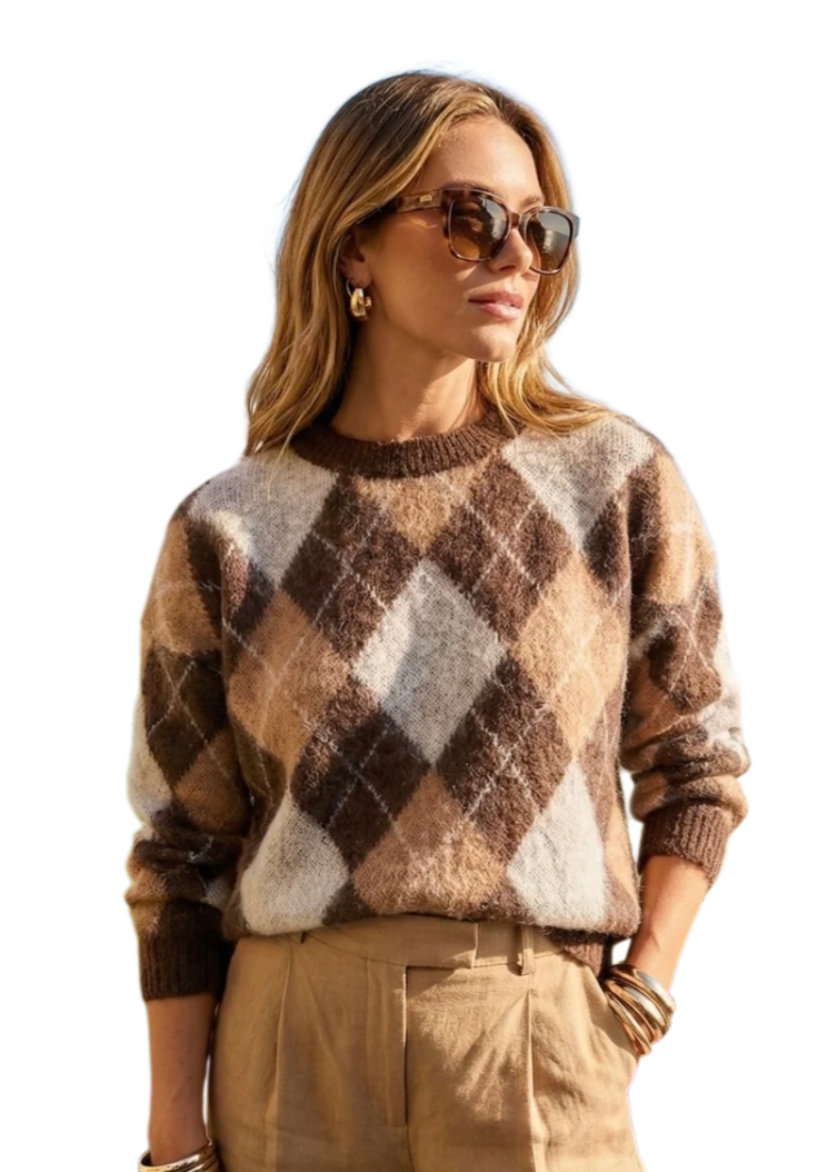 Supersoft argyle jumper in three colours