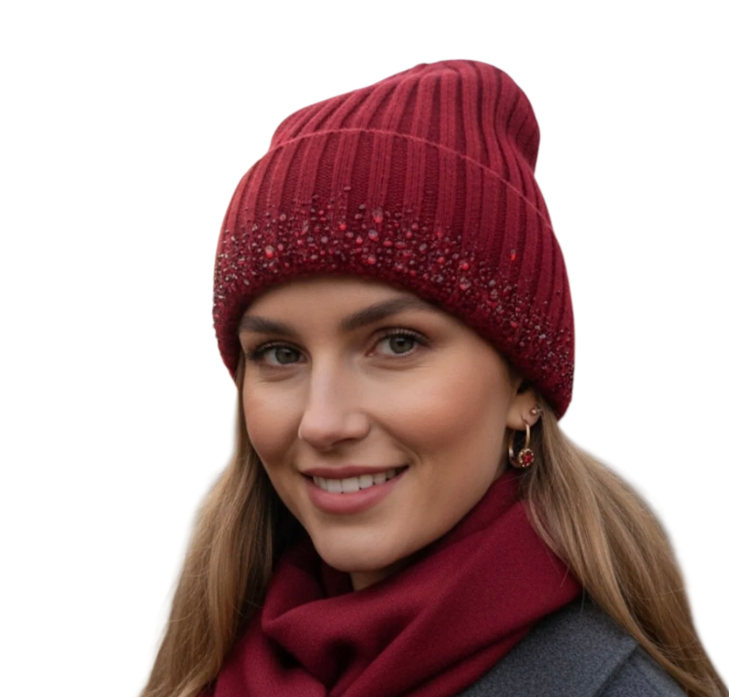 Diamanté jewel winter hat in four colours